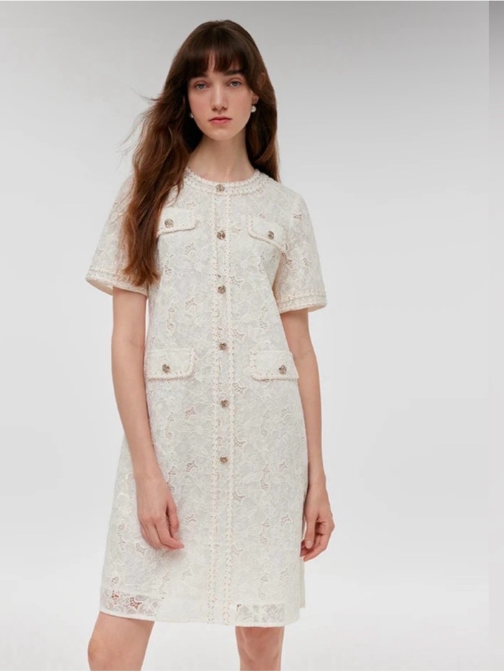 Goelia Lace sequin Short-Sleeve Midi Dress